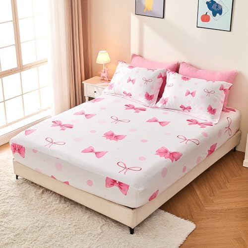 Wajade 7-Piece Pink Bow Twin Bedding Set for Girls
