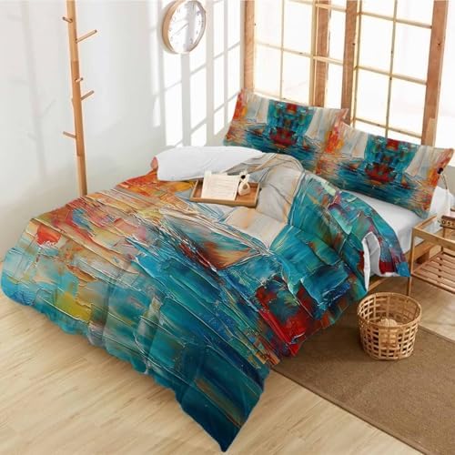 3 Piece Bedding Set Gradient Oil Painting Duvet Cover Set with Pillow Shams