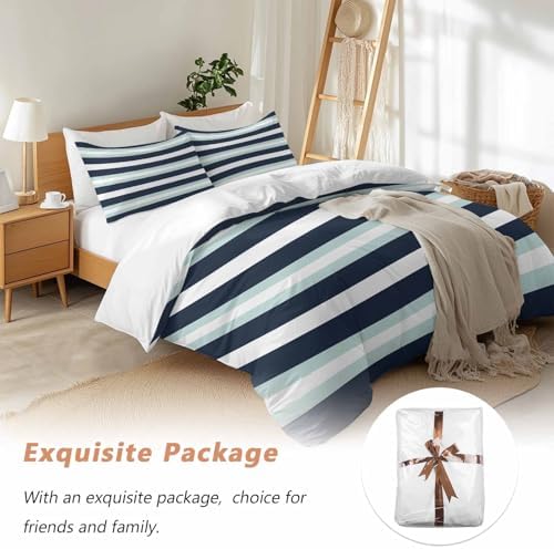 Sabolny Navy Blue Turquoise Duvet Cover Set 3 Piece