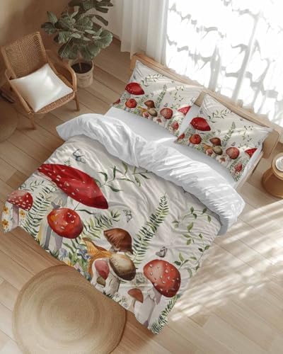 ZOE GARDEN Red Mushrooms Queen Duvet Cover Set