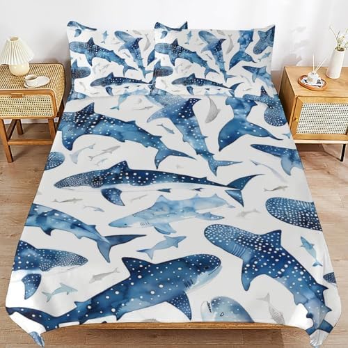 Ultra Soft Blue Shark Duvet Cover Set 3-Piece FullQueen