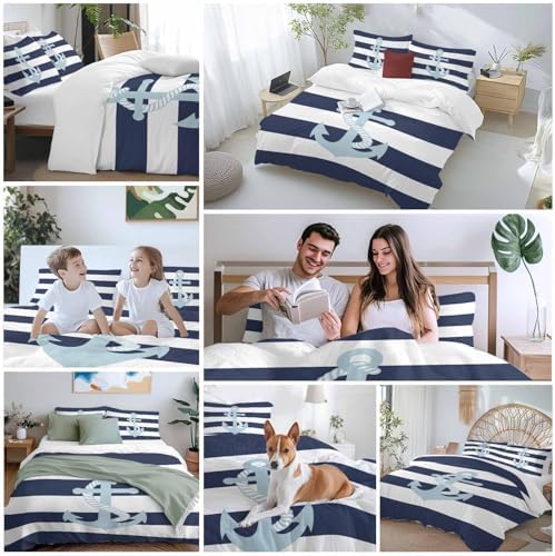 Sabolny Auqa Anchor 3-Piece Duvet Cover Set