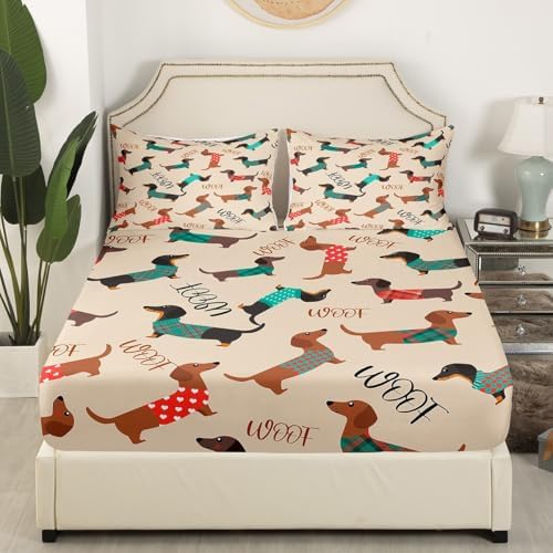 Erosebridal Cute Dog Fitted Sheet Set Twin Size 1