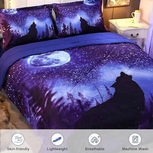 Wowelife Wolf Comforter Set Twin 5 Pieces Blue