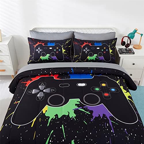 KAKKI 4 Piece Boys Twin Gamer Comforter Set