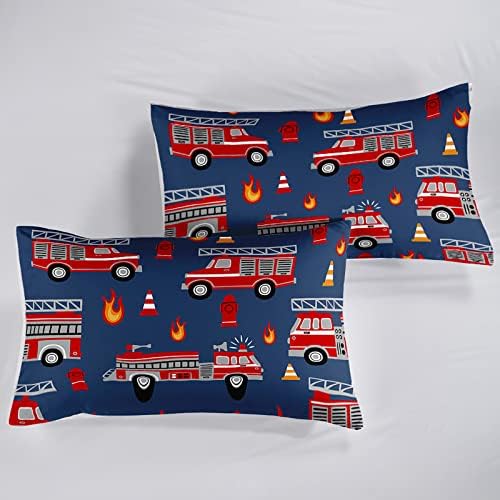 QOOMO Fire Truck Kids Comforter Set 3Pcs Full Size