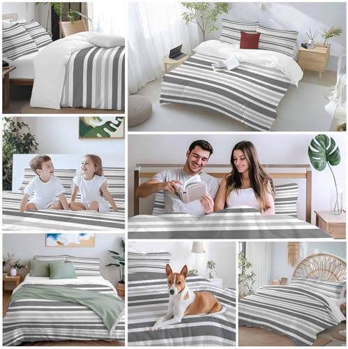 Sabolny Grey Striped Queen Duvet Cover Set
