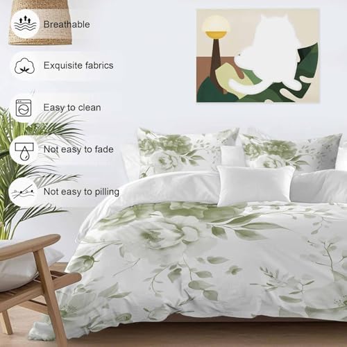 Sabolny Sage Green Retro Floral Duvet Cover Set