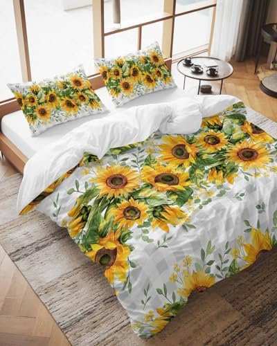 ZOE GARDEN Sunflower Plaid Queen Duvet Cover Set 3 Piece 1