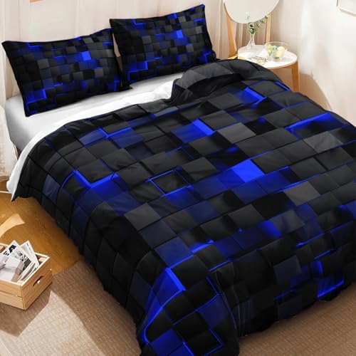 Geometric Blue Black Duvet Cover Set Twin 3PCS