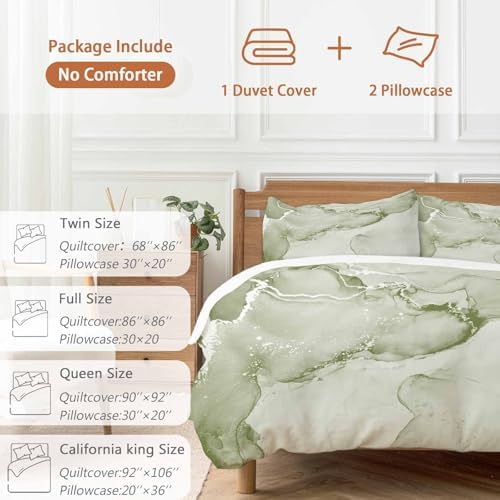 Sage Green Marble Bedding Duvet Cover Set