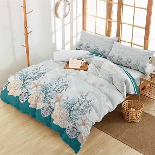 Alandar Home 3 Piece Bedding Set with Turquoise Border and Starfish Design