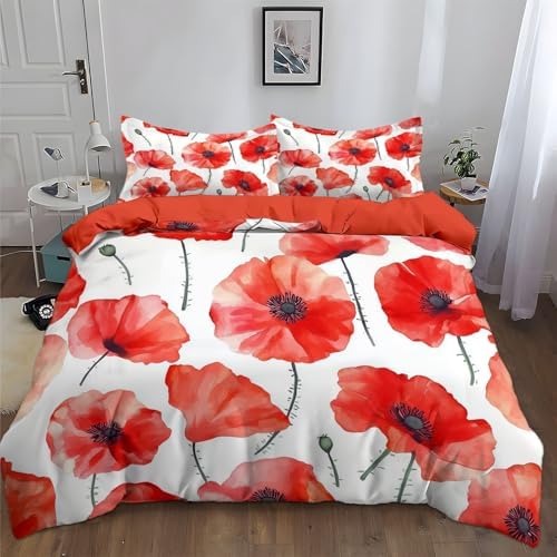 3-Piece Poppy Flower Duvet Cover Set for Kids Boys