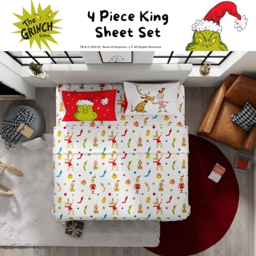 Franco Dr Seuss The Grinch 4-Piece King Sheet Set