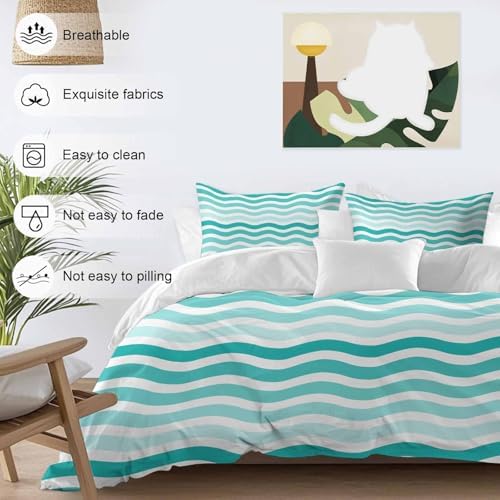 Sabolny Turquoise Striped Queen Duvet Cover Set