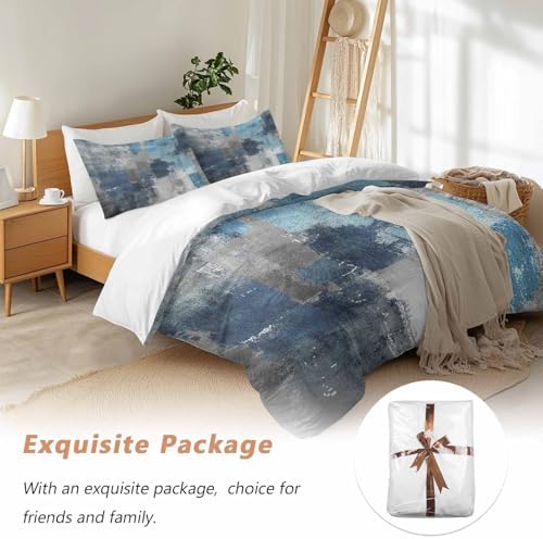 Sabolny Blue Grey Queen Duvet Cover Set with Throw Pillows