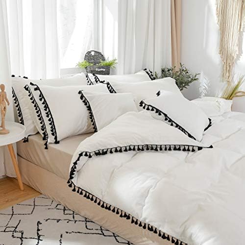 Softta Boho Cal King Duvet Cover Set 3Pcs Black Tassel