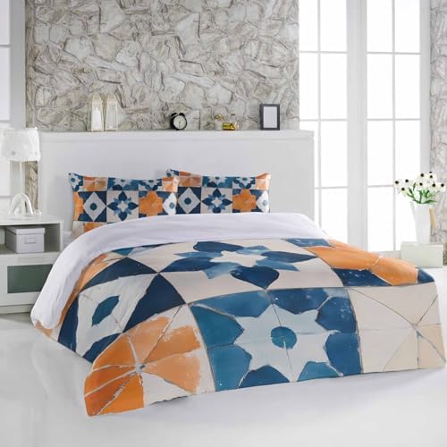 Alandar Home 3 Piece Bedding Set with Abstract Orange Blue Geometric Pattern