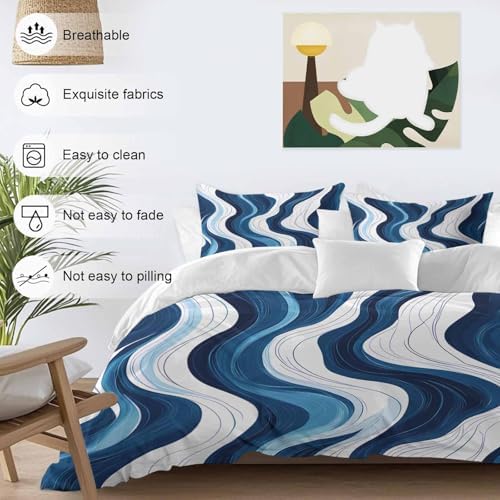 Sabolny Blue Stripe Duvet Cover Set 3 Piece 1