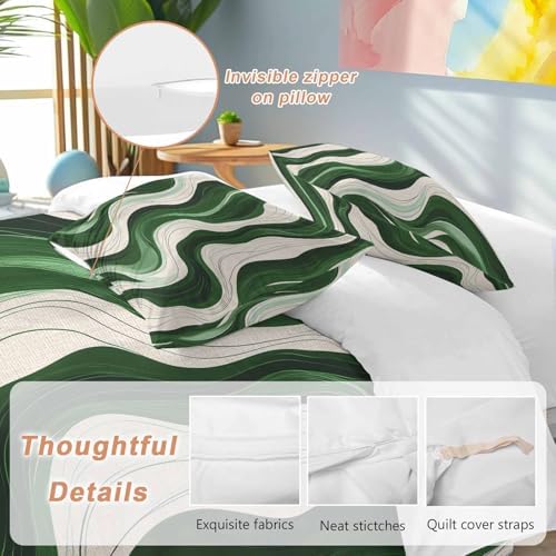 Geometric Green Duvet Cover Set 3 Piece with Throw Pillowcases