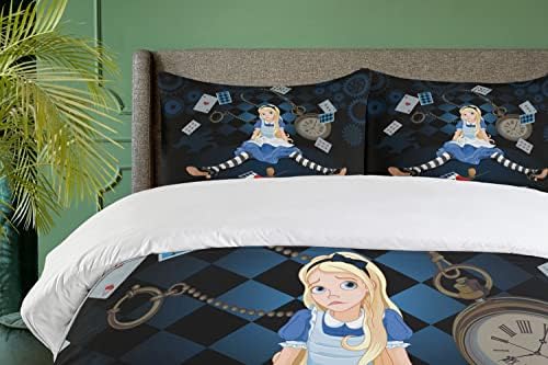 Ambesonne Alice in Wonderland Duvet Set Dark Blue Sepia