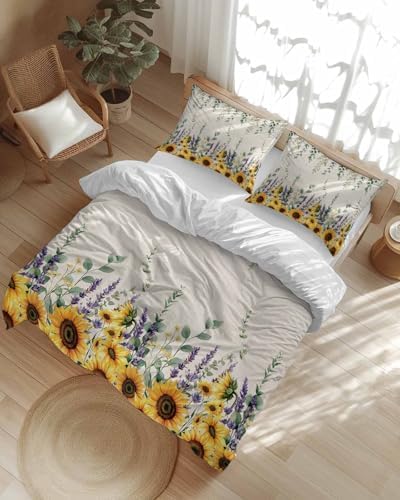 ZOE GARDEN Sunflower Eucalyptus Duvet Cover Set 3 Piece