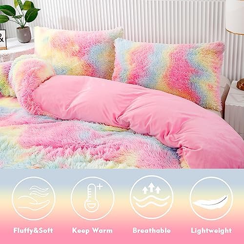 PERFEMET Pink Plush Shaggy Comforter Set 3 Piece