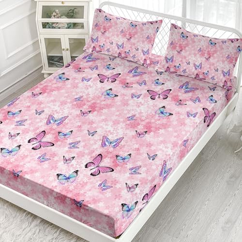 Smell Sunshine Girls Pink Butterfly Sheet Set 4Pcs for Kids