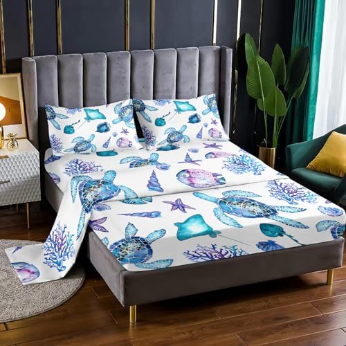 Blue Sea Turtle Sheet Set 4Pcs Ocean Decor