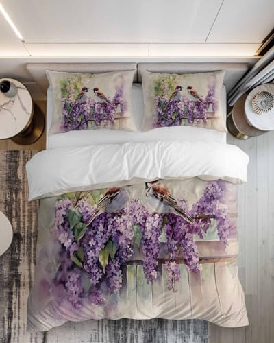 ZOE GARDEN Fluffy Flowers Birds Bed Duvet Cover Queen Size