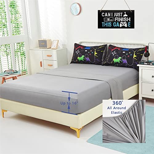 KAKKI 4 Piece Boys Twin Gamer Comforter Set
