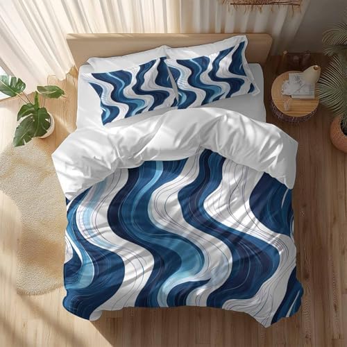 Sabolny Blue Stripe Duvet Cover Set 3 Piece 1