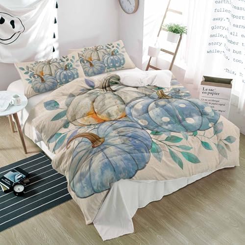 Alandar Home Autumn Thanksgiving Blue Pumpkin Duvet Cover Set