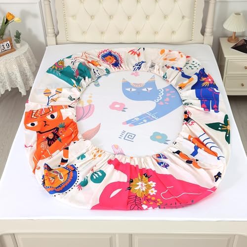 EDGZKO Queen Cat Sheet Set 4 Piece Kids Bedding