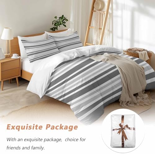 Sabolny Grey Striped Queen Duvet Cover Set
