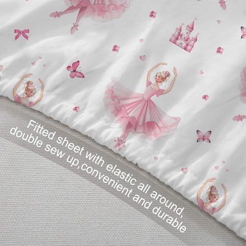 NiuOne 4Pcs Ballet Dancer Girls Sheet Set Twin Size Pink Bedding
