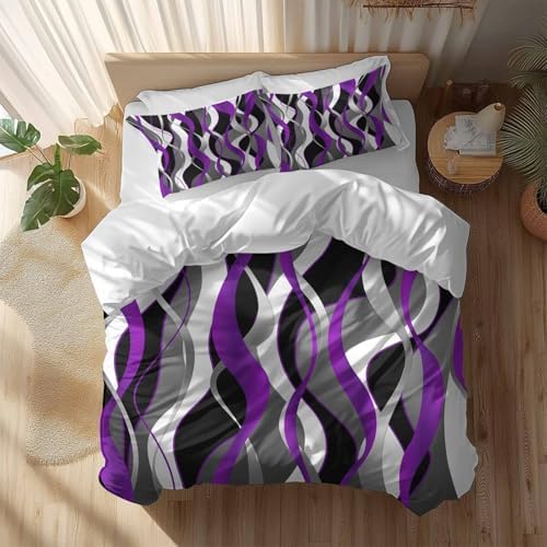 Sabolny Purple Stripe Queen Duvet Cover Set 3 Piece