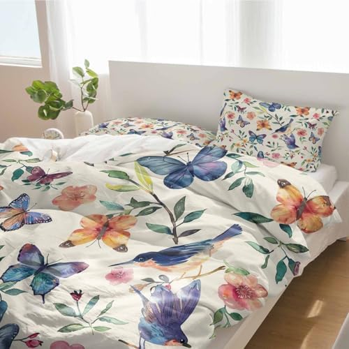 3 Piece Bedding Set Watercolor Purple Butterflies
