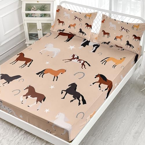 Smell Sunshine Kids Sheets Set 4PCS Twin with Horses Print