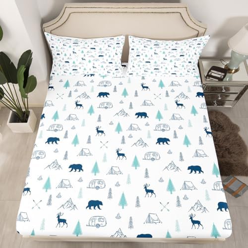 Castle Fairy Bear Deer Print Twin Fitted Sheet Set 1