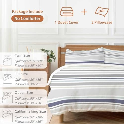 Sabolny Navy Blue Stripes Queen Duvet Cover Set