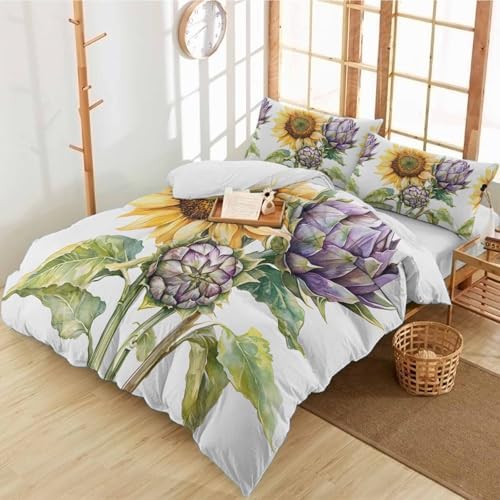 3 Piece Bedding Set with Gradient Purple Bud Design