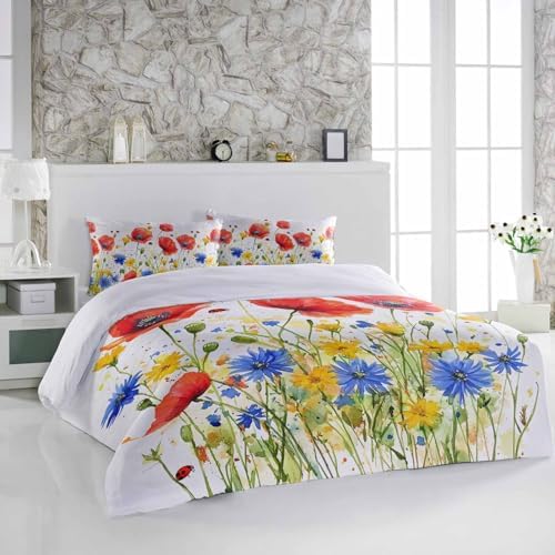 Alandar Home 3 Piece Bedding Set - Floral Poppy Duvet Cover Pillow Shams