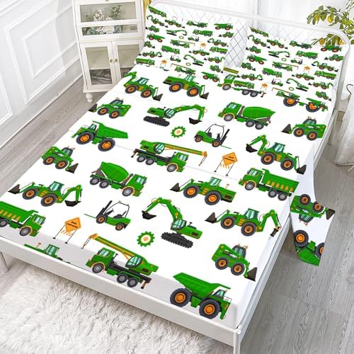 EDGZKO Green Tractor Kids Twin Sheet Set