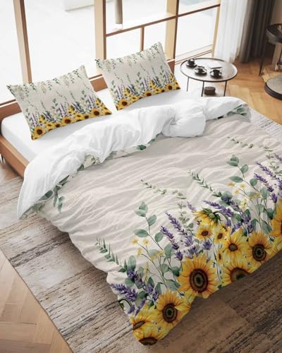 ZOE GARDEN Sunflower Eucalyptus Duvet Cover Set 3 Piece