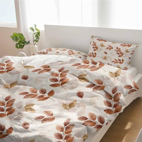3 Piece Bedding Set with Autumn Orange Eucalyptus Design
