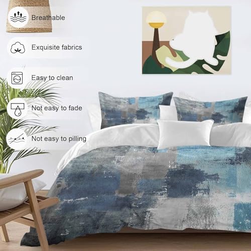 Sabolny Blue Grey Queen Duvet Cover Set with Throw Pillows
