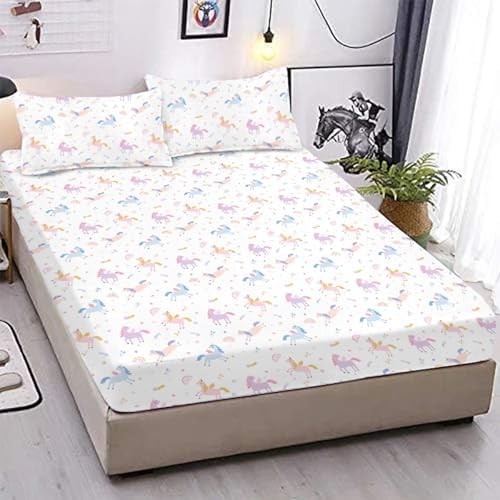 MUSOLEI Unicorn Fitted Sheet Set for Kids