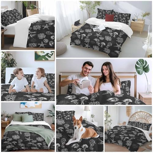 Sabolny Coastal Black Queen Duvet Cover Set 3 Piece