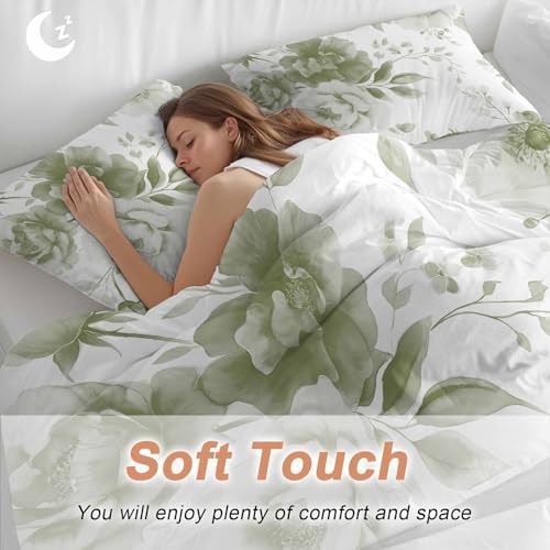 Sabolny Sage Green Retro Floral Duvet Cover Set